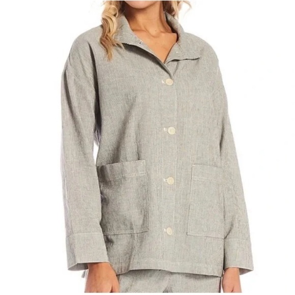 Eileen Fisher Stand Collar Organic Cotton & Linen Jacket - Picture 2 of 7